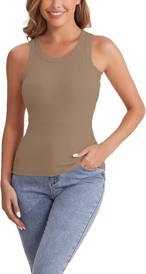Cotton Shelf Bra Camisole Tops for Women Round Neck Comfy Vest Summer Running Layering Tank Top Summer Cami Shirt