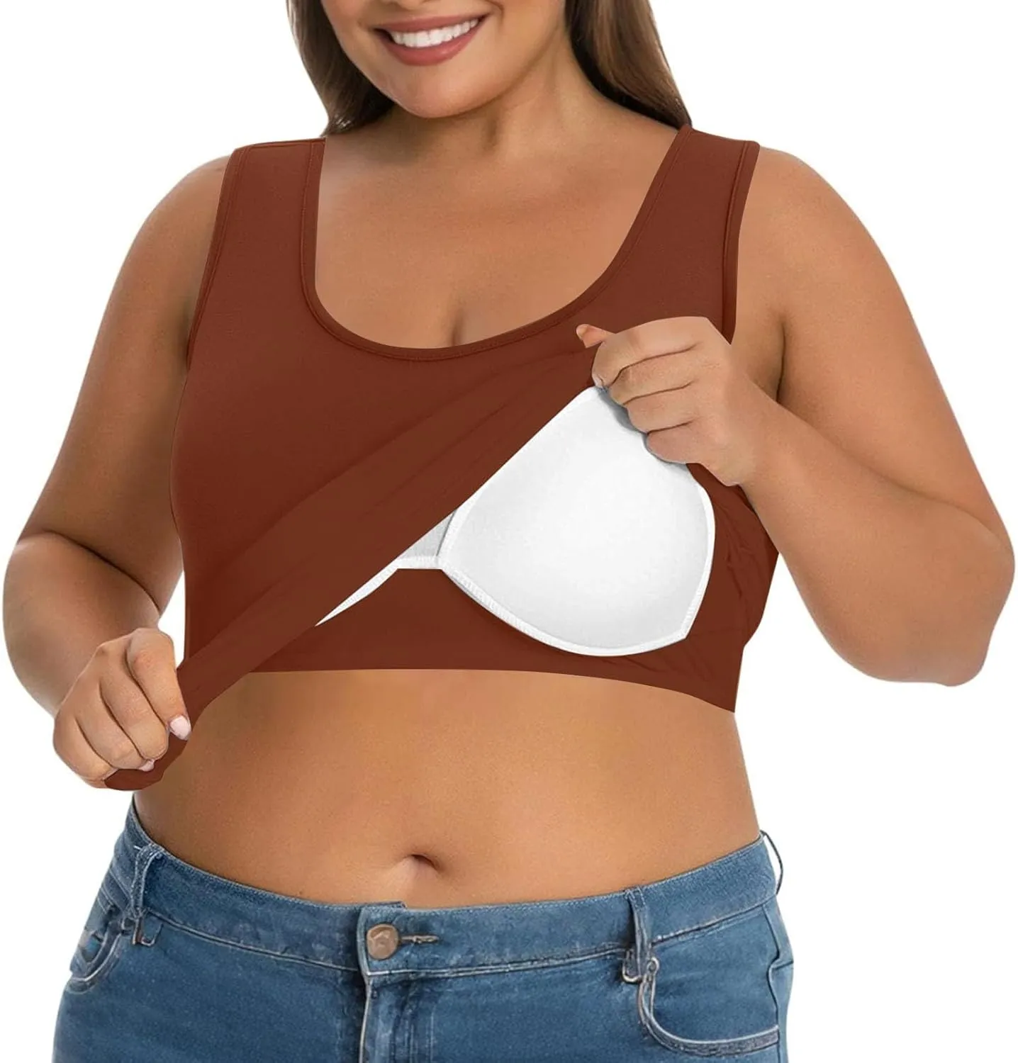 Cotton Shelf Bra Camisole Tops for Women Round Neck Comfy Vest Summer Running Layering Tank Top Summer Cami Shirt