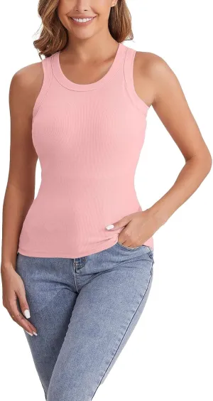 Cotton Shelf Bra Camisole Tops for Women Round Neck Comfy Vest Summer Running Layering Tank Top Summer Cami Shirt