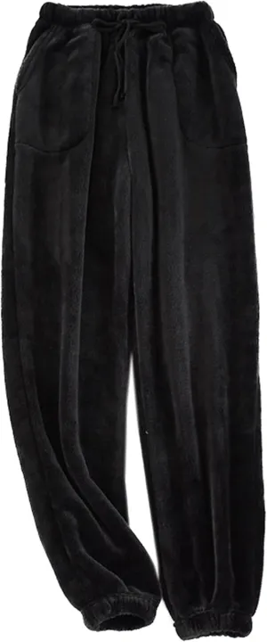 Cromoncent Mens Plush Warm Lounge Pj Pants Thickened Fleece Pajama Jogger Pants with Pockets Sleepwear