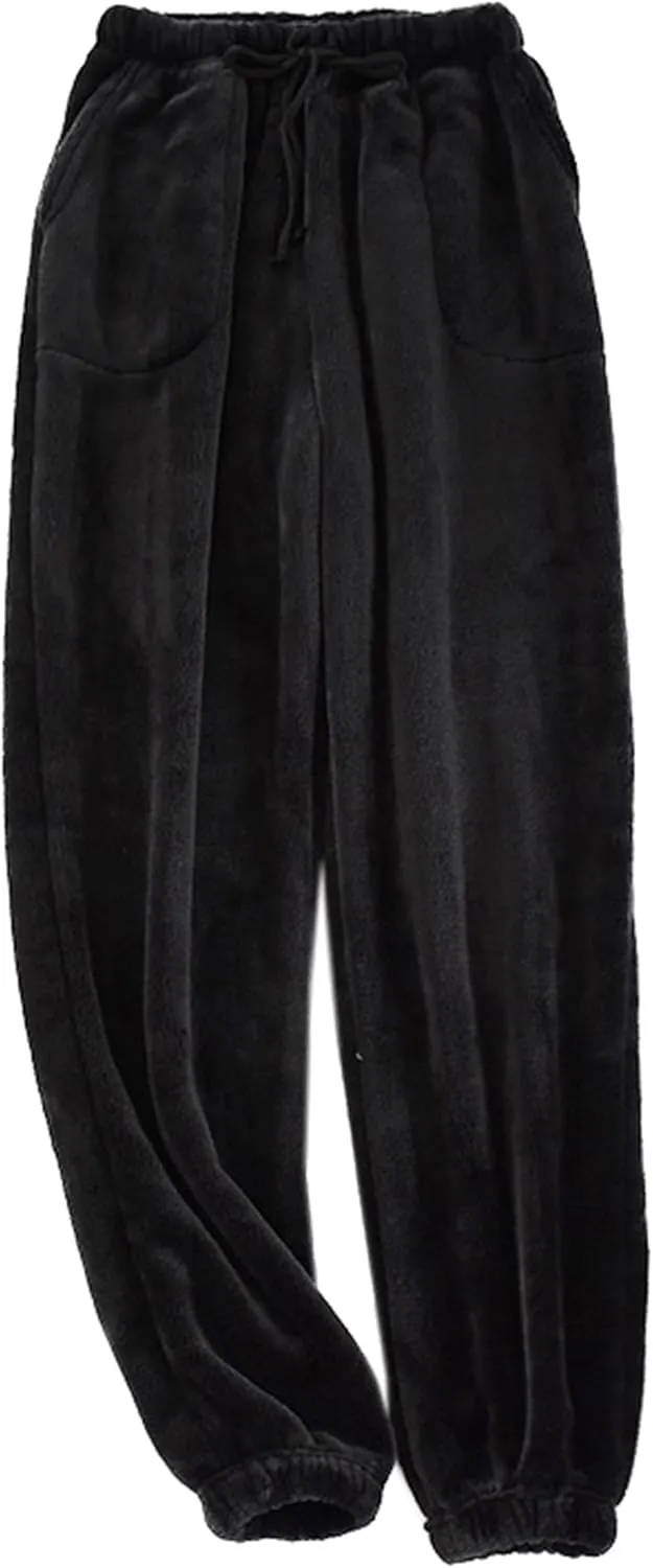 Cromoncent Mens Plush Warm Lounge Pj Pants Thickened Fleece Pajama Jogger Pants with Pockets Sleepwear