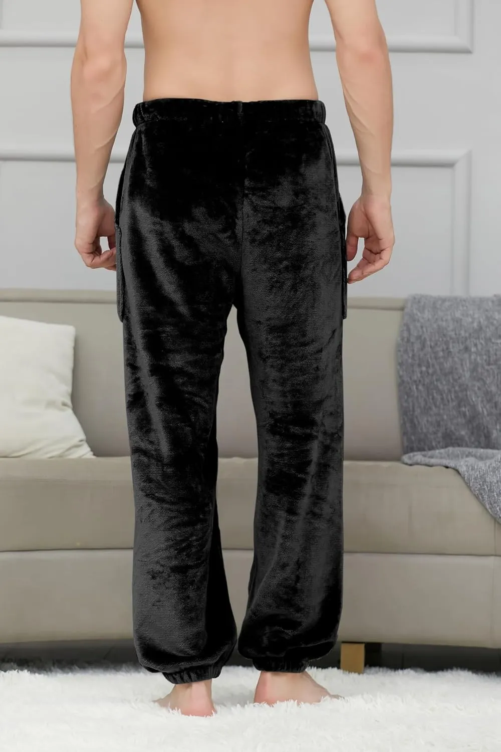 Cromoncent Mens Plush Warm Lounge Pj Pants Thickened Fleece Pajama Jogger Pants with Pockets Sleepwear