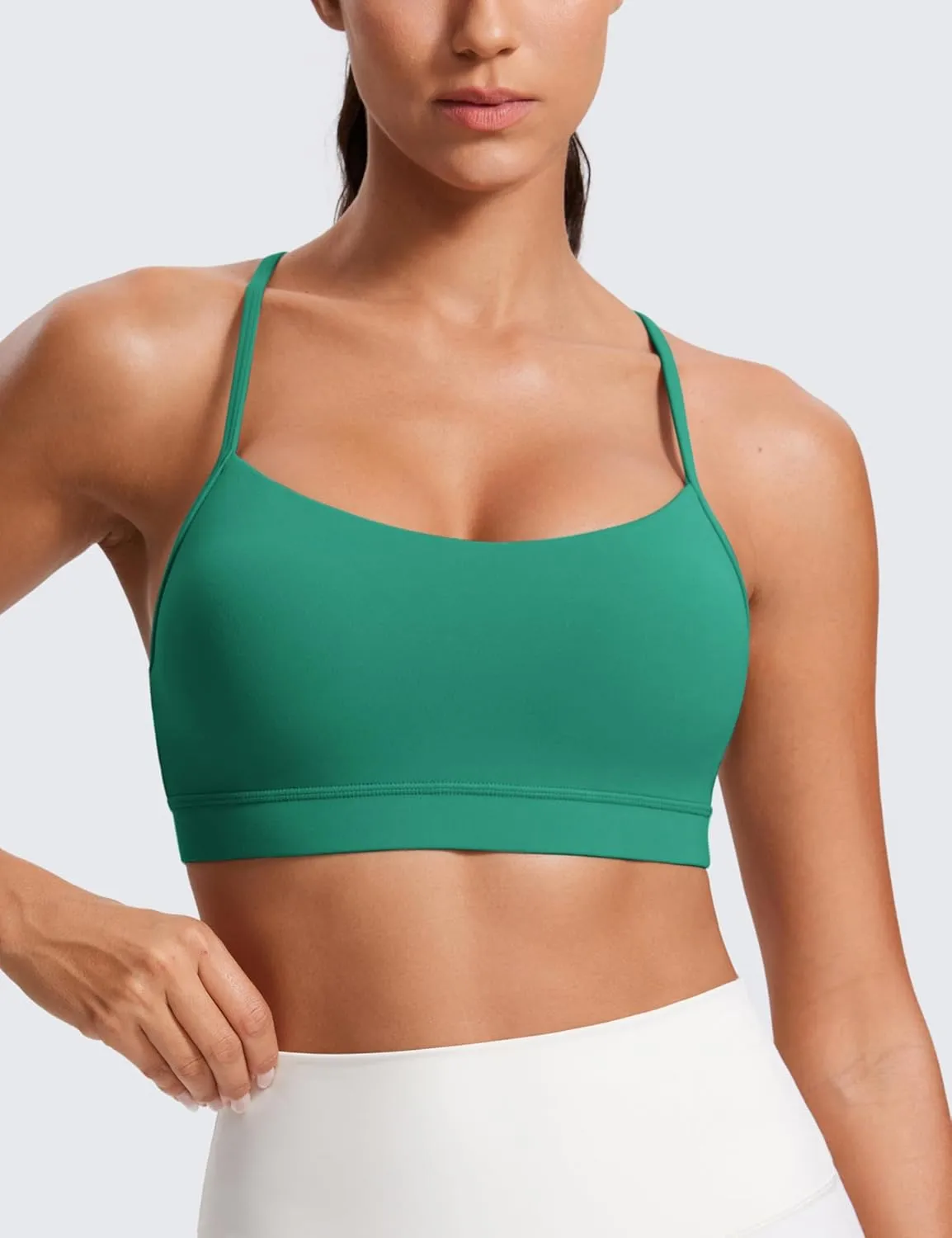CRZ YOGA Butterluxe Womens Y Back Sports Bra - Padded Racerback Low Impact Spaghetti Thin Strap Workout Yoga Top