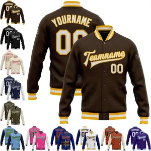 Custom Letterman Motorcycle Starter Leather Purple White-Light Blue Bomber Full-Snap Jacket Personalized Name Number