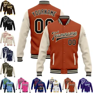 Custom Letterman Motorcycle Starter Leather Purple White-Light Blue Bomber Full-Snap Jacket Personalized Name Number