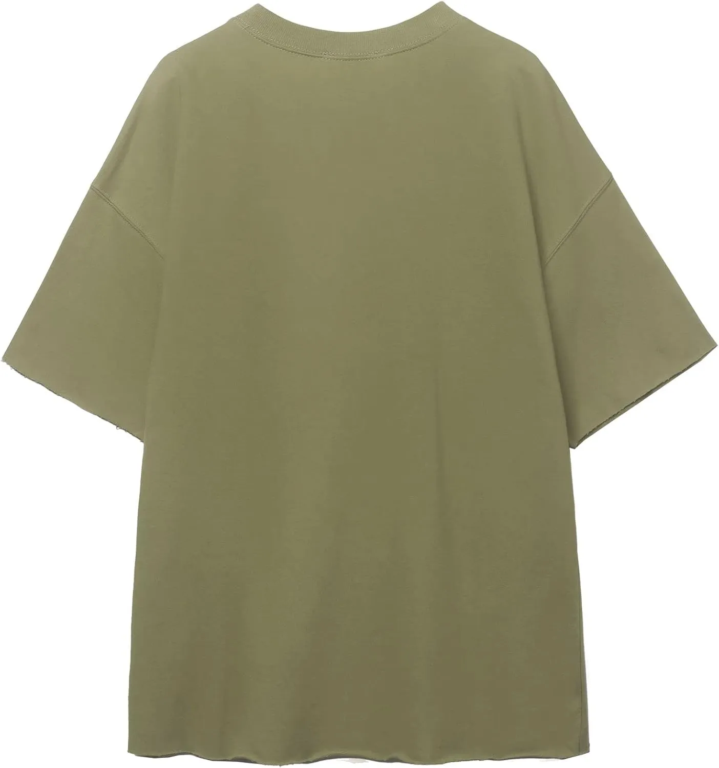 DAY VILLAGE Women's French Terry Drop Shoulder Raw Edge Oversized Short Sleeve T-shirt Top