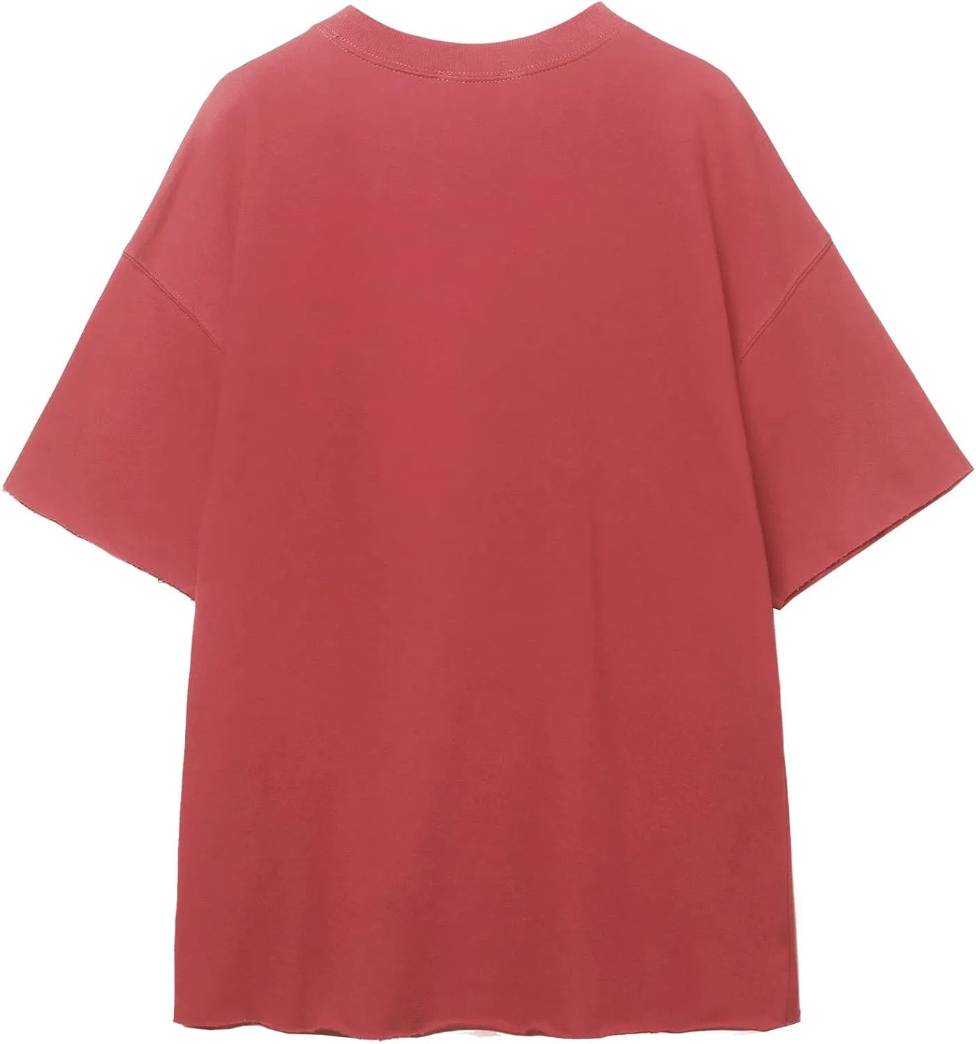DAY VILLAGE Women's French Terry Drop Shoulder Raw Edge Oversized Short Sleeve T-shirt Top