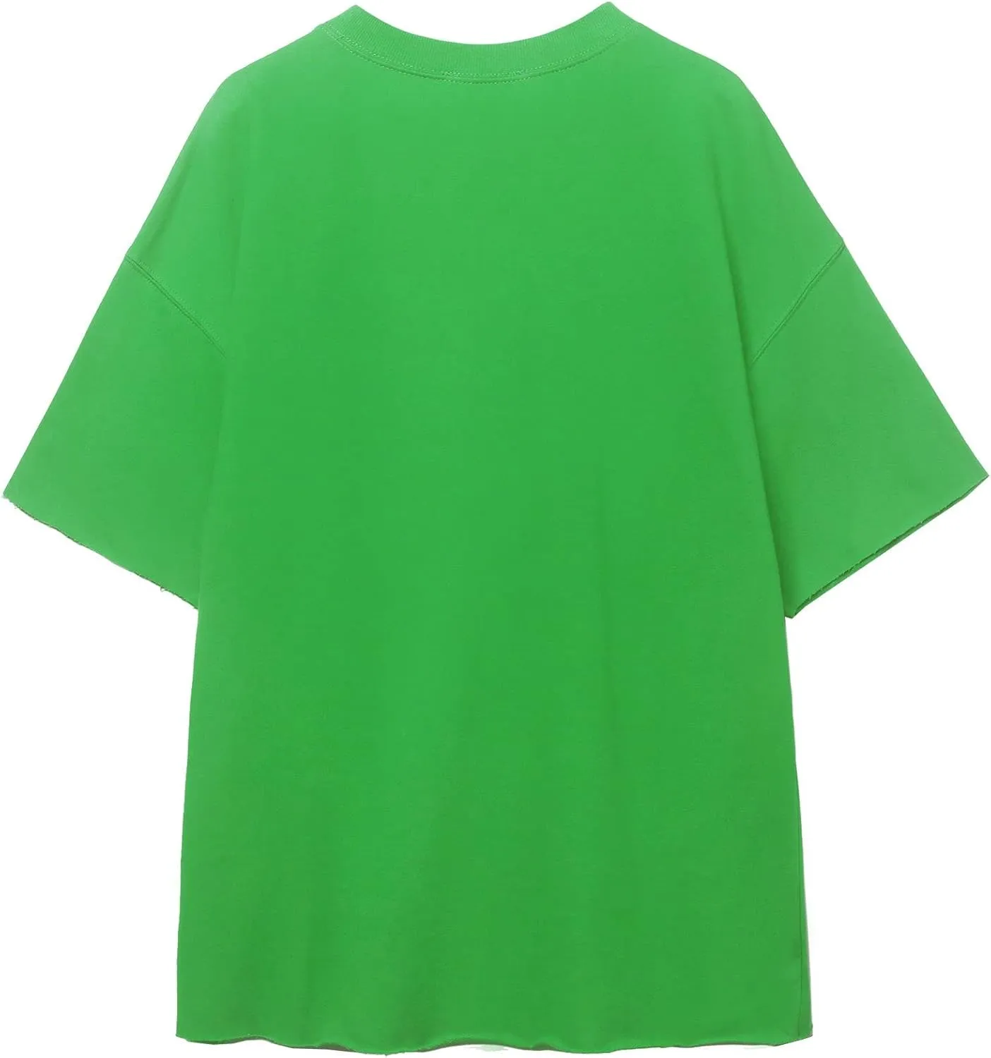 DAY VILLAGE Women's French Terry Drop Shoulder Raw Edge Oversized Short Sleeve T-shirt Top
