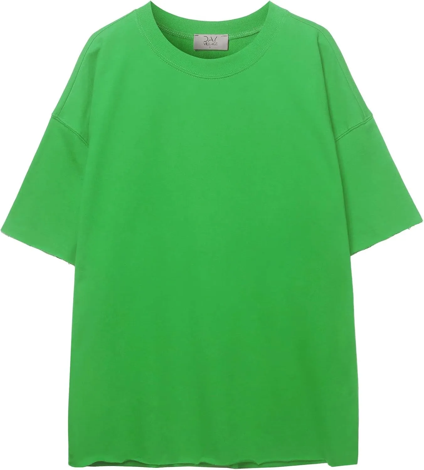 DAY VILLAGE Women's French Terry Drop Shoulder Raw Edge Oversized Short Sleeve T-shirt Top
