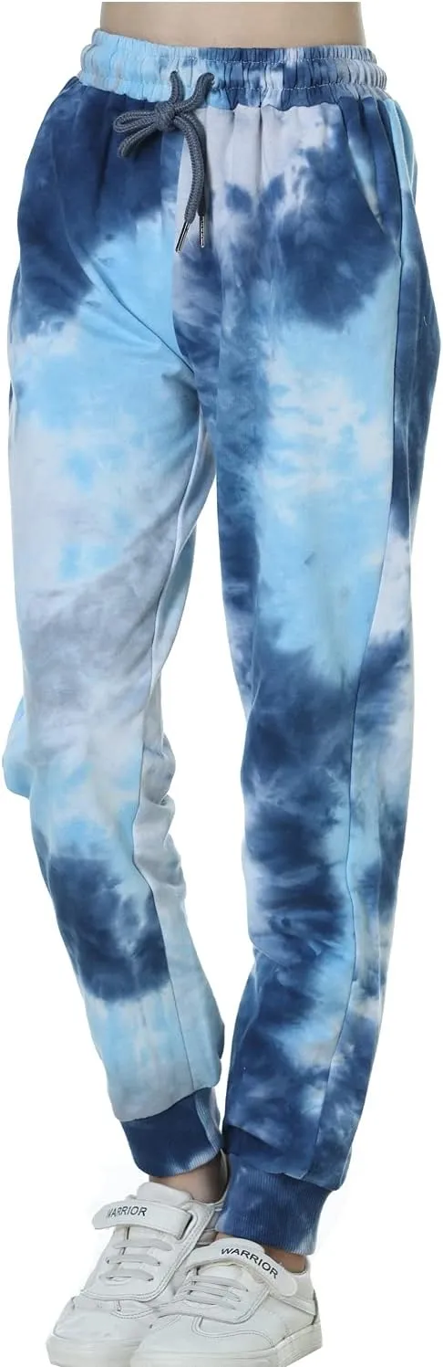 Deeorla Boys Girls Tie Dye Sweatpants Joggers Cotton Athletic Sport Pants with Pocket Teens 5-14Years