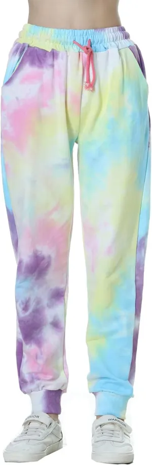 Deeorla Boys Girls Tie Dye Sweatpants Joggers Cotton Athletic Sport Pants with Pocket Teens 5-14Years