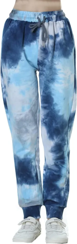Deeorla Boys Girls Tie Dye Sweatpants Joggers Cotton Athletic Sport Pants with Pocket Teens 5-14Years