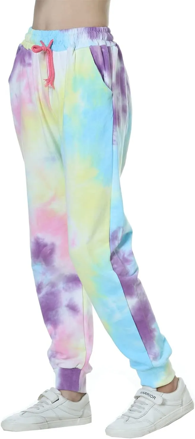 Deeorla Boys Girls Tie Dye Sweatpants Joggers Cotton Athletic Sport Pants with Pocket Teens 5-14Years