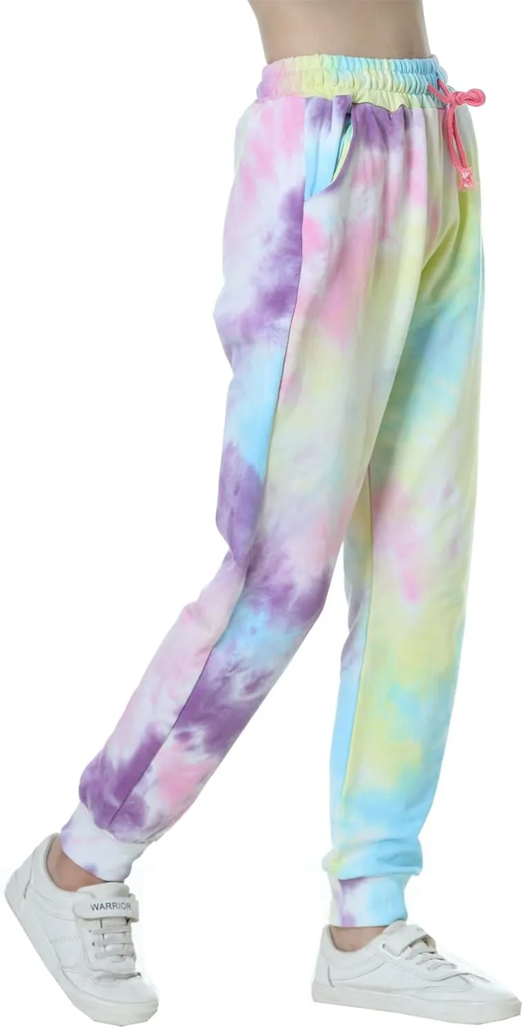 Deeorla Boys Girls Tie Dye Sweatpants Joggers Cotton Athletic Sport Pants with Pocket Teens 5-14Years
