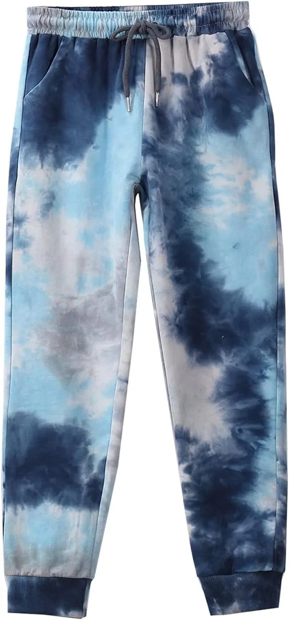 Deeorla Boys Girls Tie Dye Sweatpants Joggers Cotton Athletic Sport Pants with Pocket Teens 5-14Years