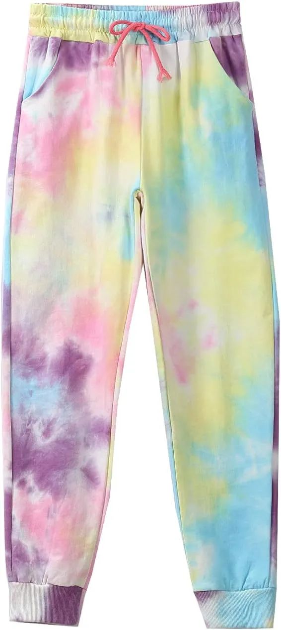 Deeorla Boys Girls Tie Dye Sweatpants Joggers Cotton Athletic Sport Pants with Pocket Teens 5-14Years