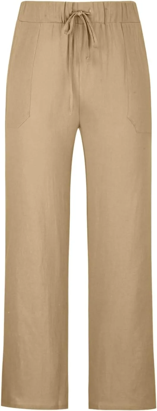Dgoopd Men's Cotton Linen Pants Casual Elastic Waist Drawstring Pants Straight Leg Yoga Pants Lightweight Summer Beach Pants