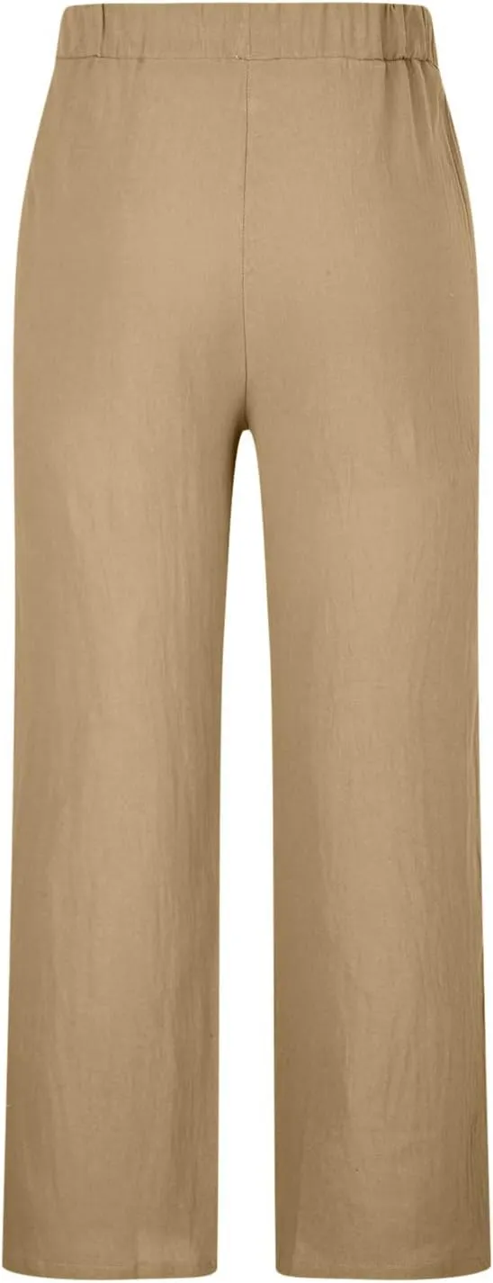 Dgoopd Men's Cotton Linen Pants Casual Elastic Waist Drawstring Pants Straight Leg Yoga Pants Lightweight Summer Beach Pants