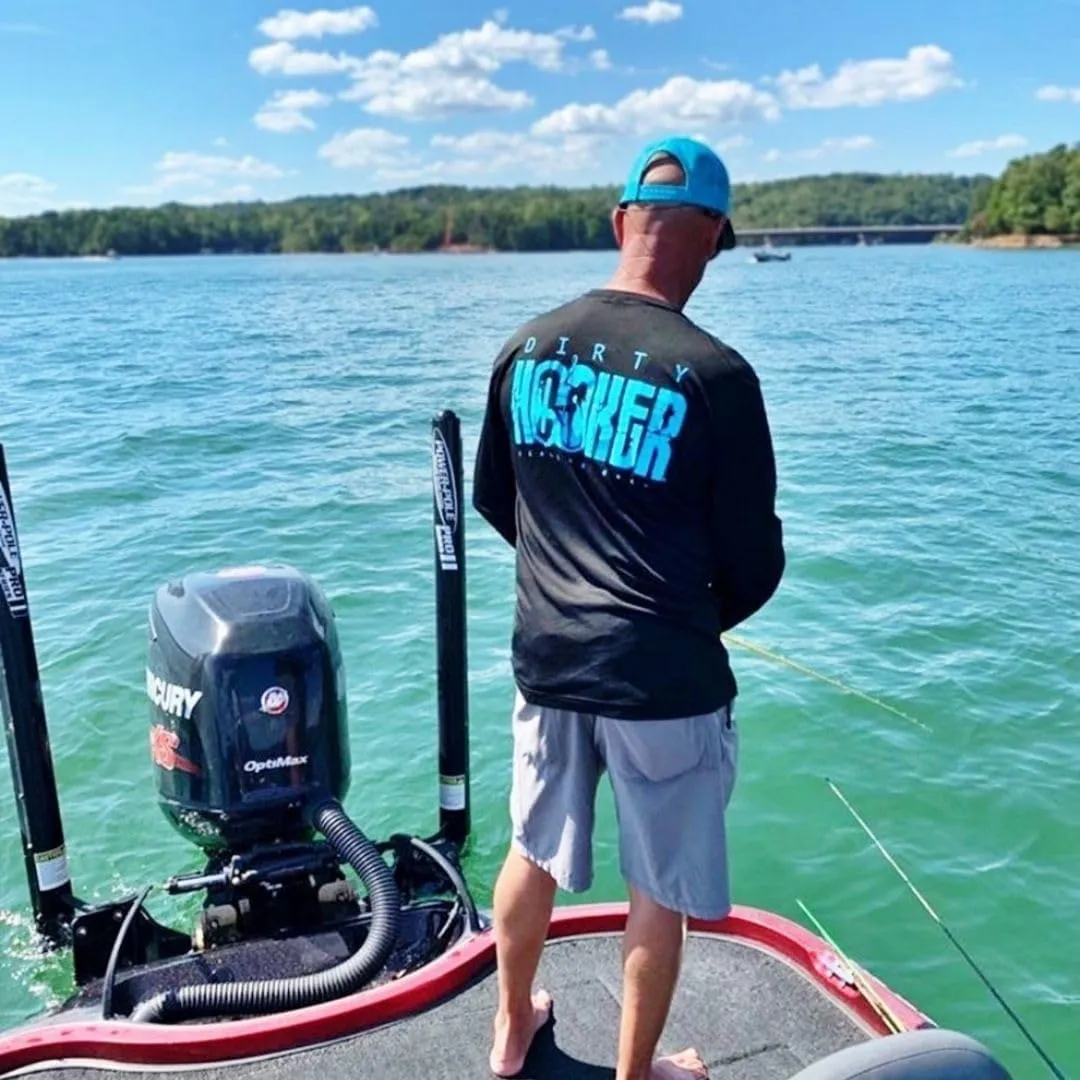 Dirty Hooker Fishing Gear, Longsleeve Tee with Classic Light Blue Logo