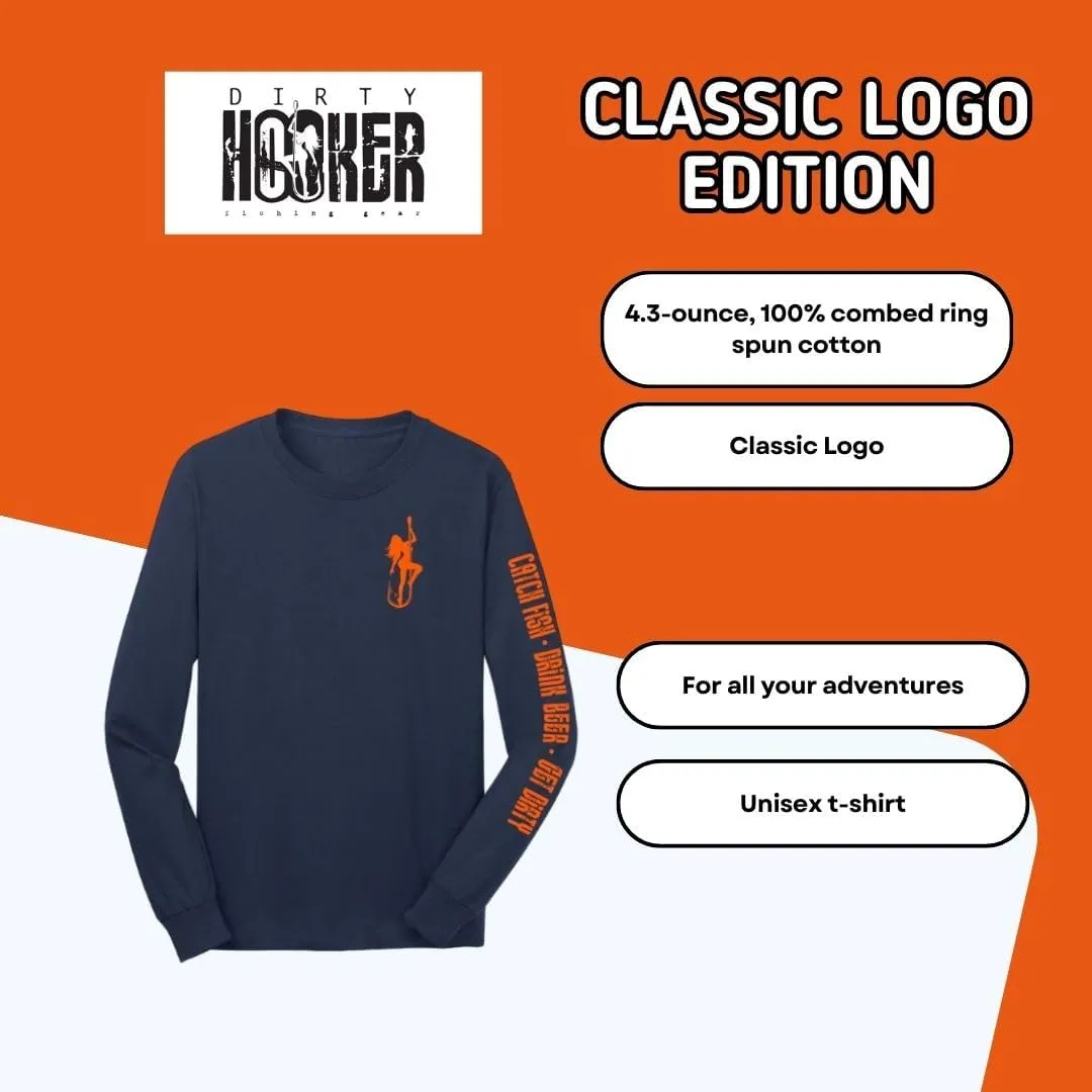 Dirty Hooker Fishing Gear, Longsleeve Tee with Classic Light Blue Logo