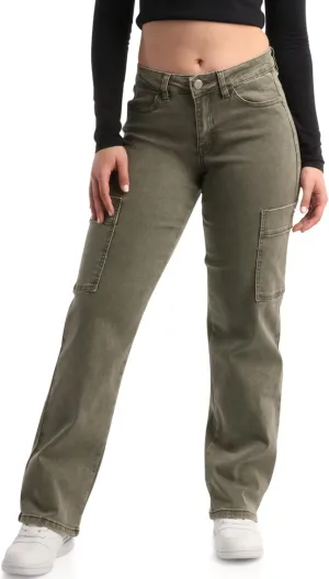 dollhouse Women's Jeans - Wide Leg Flare Cargo Jeans - Straight Leg Loose Cut Denim Pants with Cargo Pockets for Women (1-13)