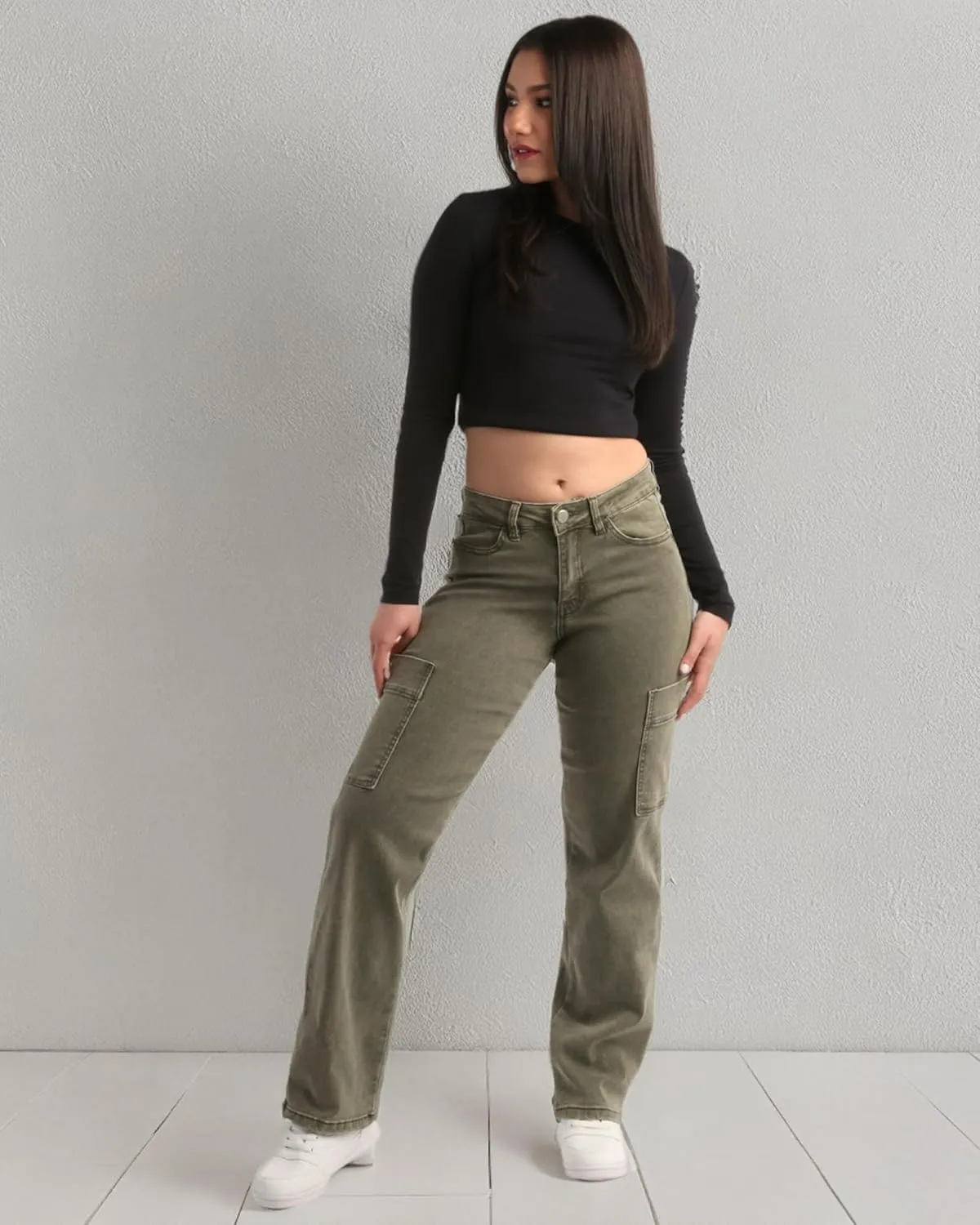 dollhouse Women's Jeans - Wide Leg Flare Cargo Jeans - Straight Leg Loose Cut Denim Pants with Cargo Pockets for Women (1-13)