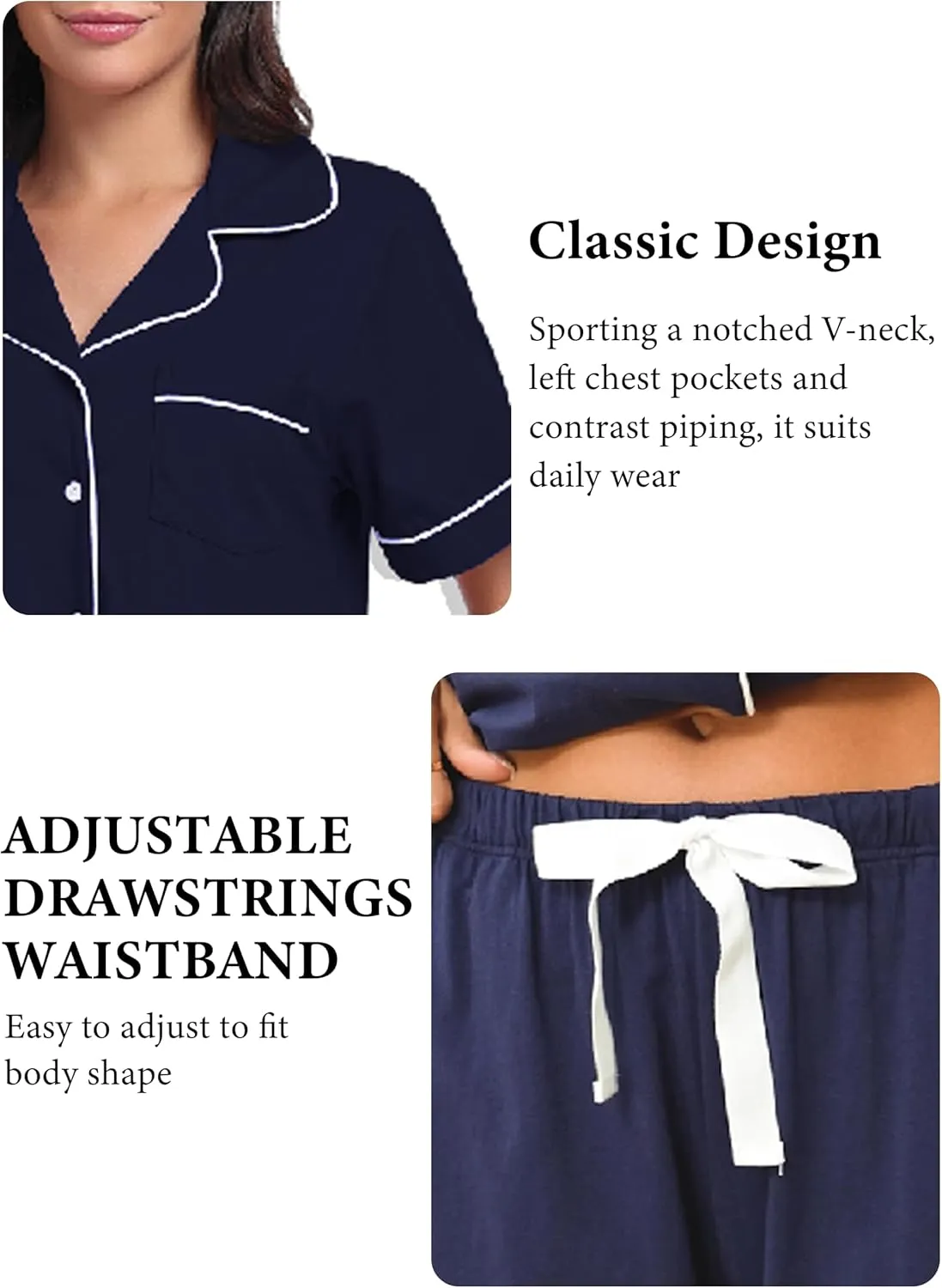 EA'S SECRET 100% Cotton Pajamas for Women Set Short Sleeve Button Down Sleepwear Capri Nightwear Pjs Loungewear