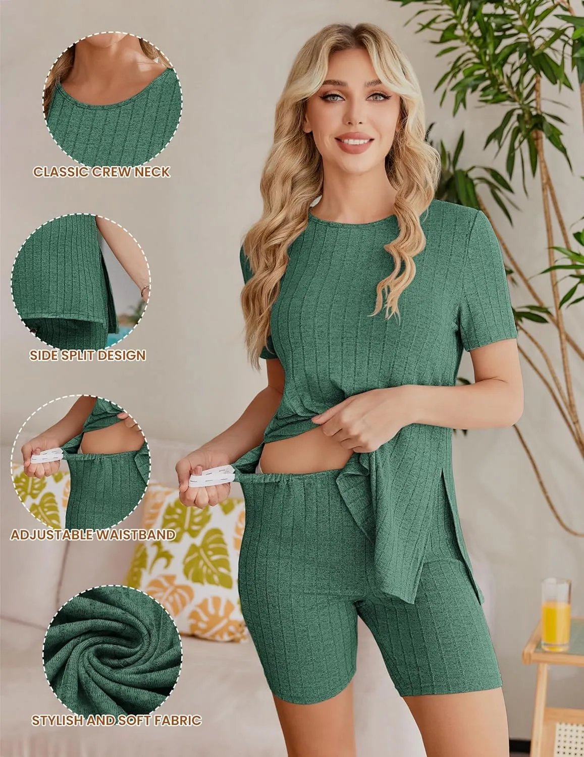 Ekouaer Maternity Sets 2 Piece Outfits Ribbed Knit Short Sleeve Shirts and Biker Shorts Pregnancy Loungewear Mama Clothes