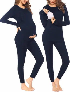 Ekouaer Nursing Pajama Set Long Sleeve Maternity Sleepwear Labor Delivery Pjs Breastfeeding Thermal Underwear Clothes