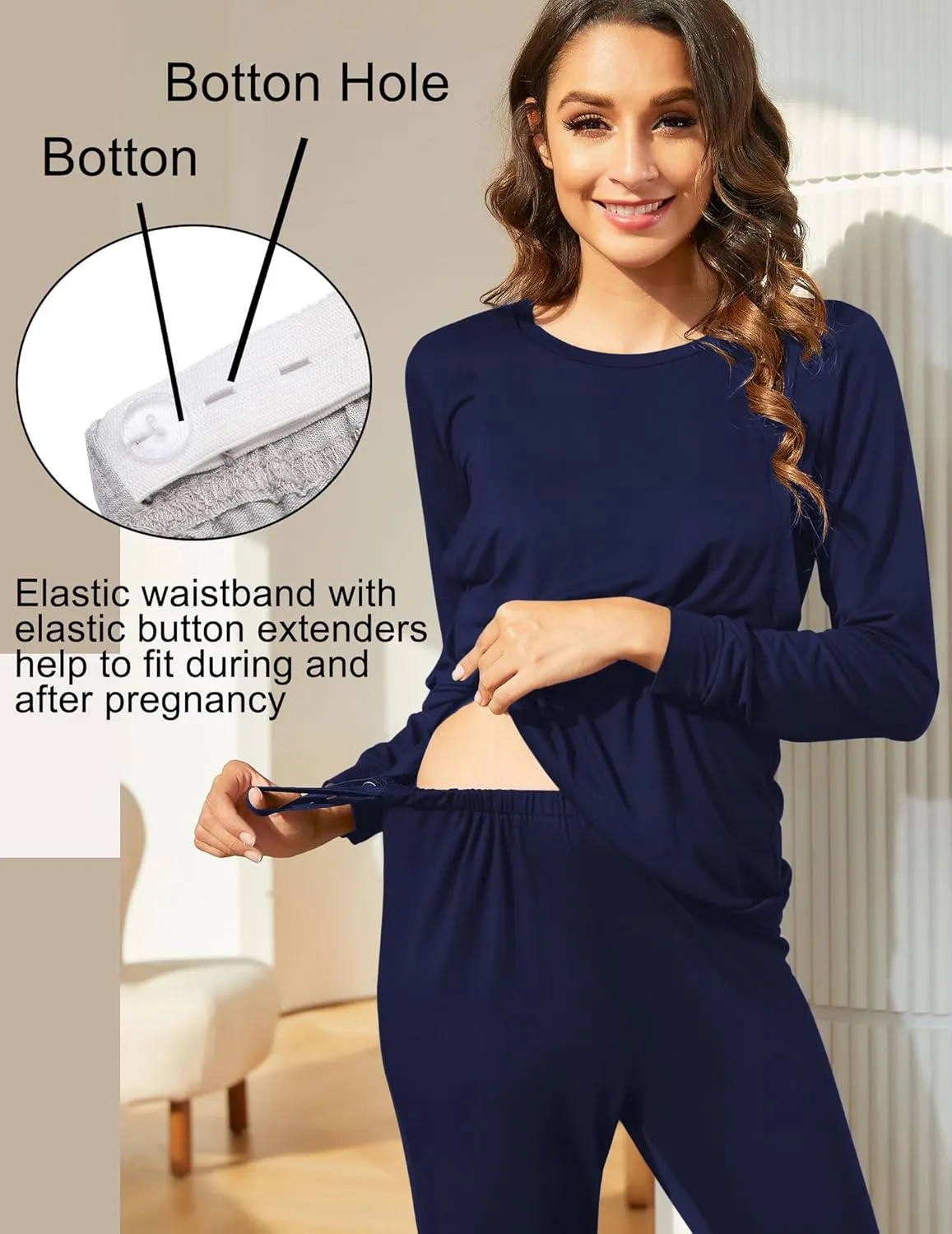 Ekouaer Nursing Pajama Set Long Sleeve Maternity Sleepwear Labor Delivery Pjs Breastfeeding Thermal Underwear Clothes