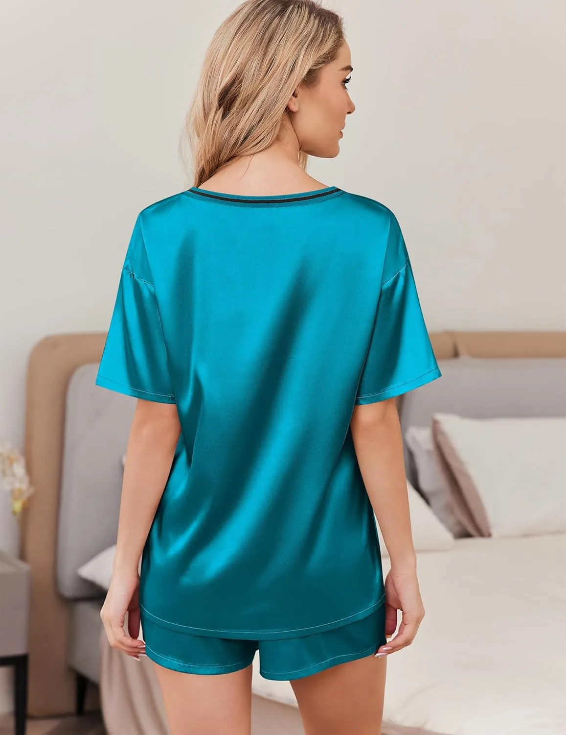 Ekouaer Satin Pajama Set for Women 2 piece Silky Pj Set Soft Short Sleeve Sleepwear Summer Loungewear, S-XXL