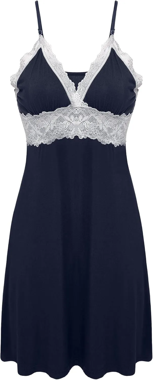 Ekouaer Sleepwear Womens Chemise Nightgown Full Slip Lace Lounge Dress