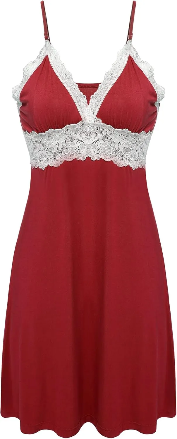 Ekouaer Sleepwear Womens Chemise Nightgown Full Slip Lace Lounge Dress