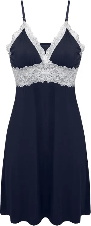 Ekouaer Sleepwear Womens Chemise Nightgown Full Slip Lace Lounge Dress