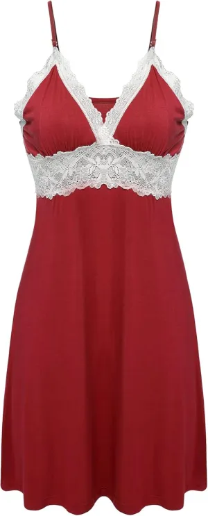 Ekouaer Sleepwear Womens Chemise Nightgown Full Slip Lace Lounge Dress
