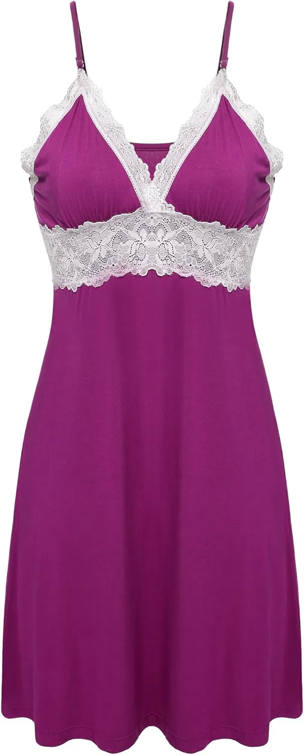 Ekouaer Sleepwear Womens Chemise Nightgown Full Slip Lace Lounge Dress