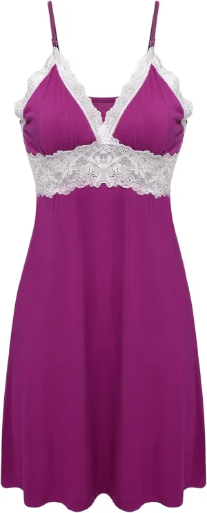 Ekouaer Sleepwear Womens Chemise Nightgown Full Slip Lace Lounge Dress