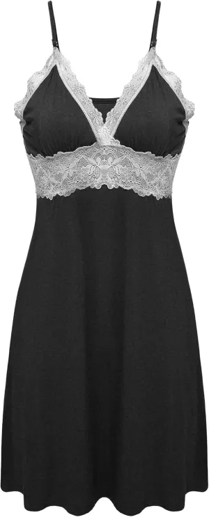 Ekouaer Sleepwear Womens Chemise Nightgown Full Slip Lace Lounge Dress