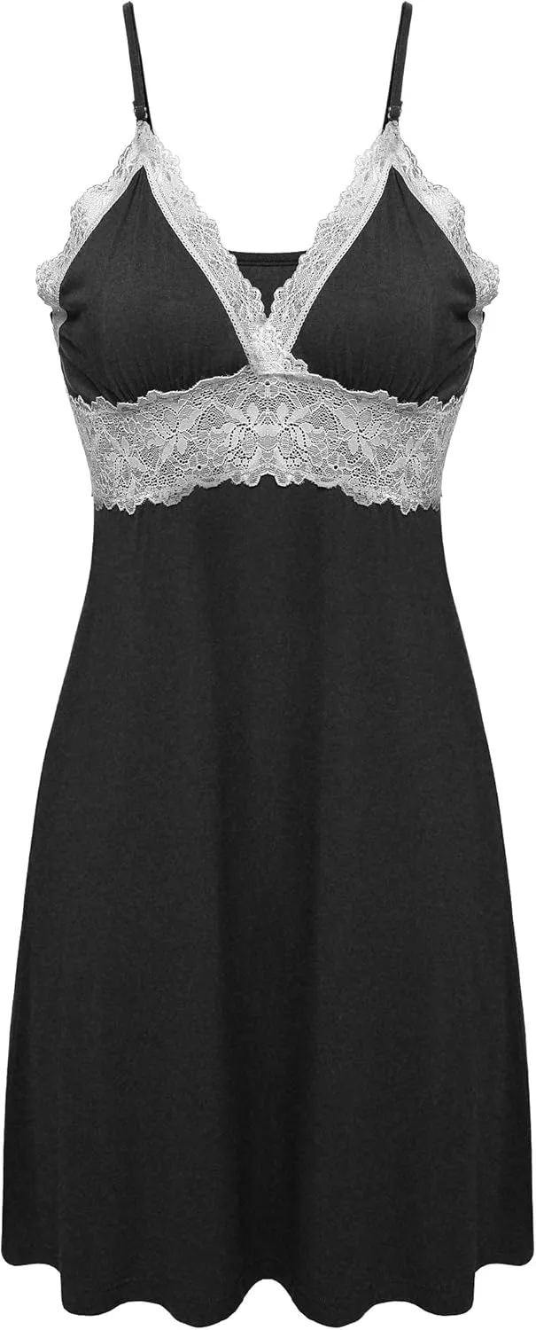 Ekouaer Sleepwear Womens Chemise Nightgown Full Slip Lace Lounge Dress