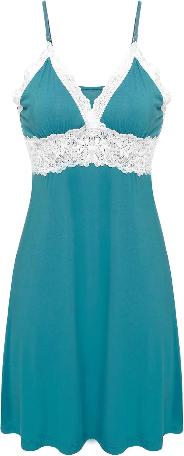Ekouaer Sleepwear Womens Chemise Nightgown Full Slip Lace Lounge Dress