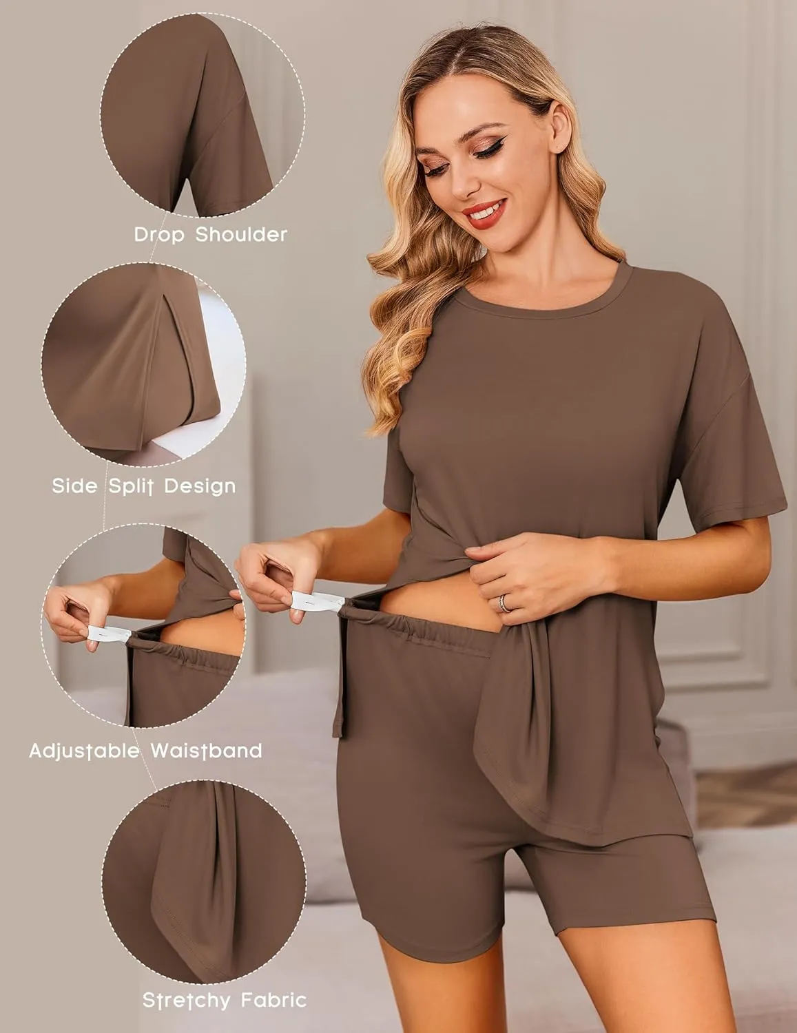 Ekouaer Women's Maternity Pajamas Sets 2 Piece Outfits Short Sleeve Shirts and Biker Shorts Pregnancy Loungewear Mama Clothes