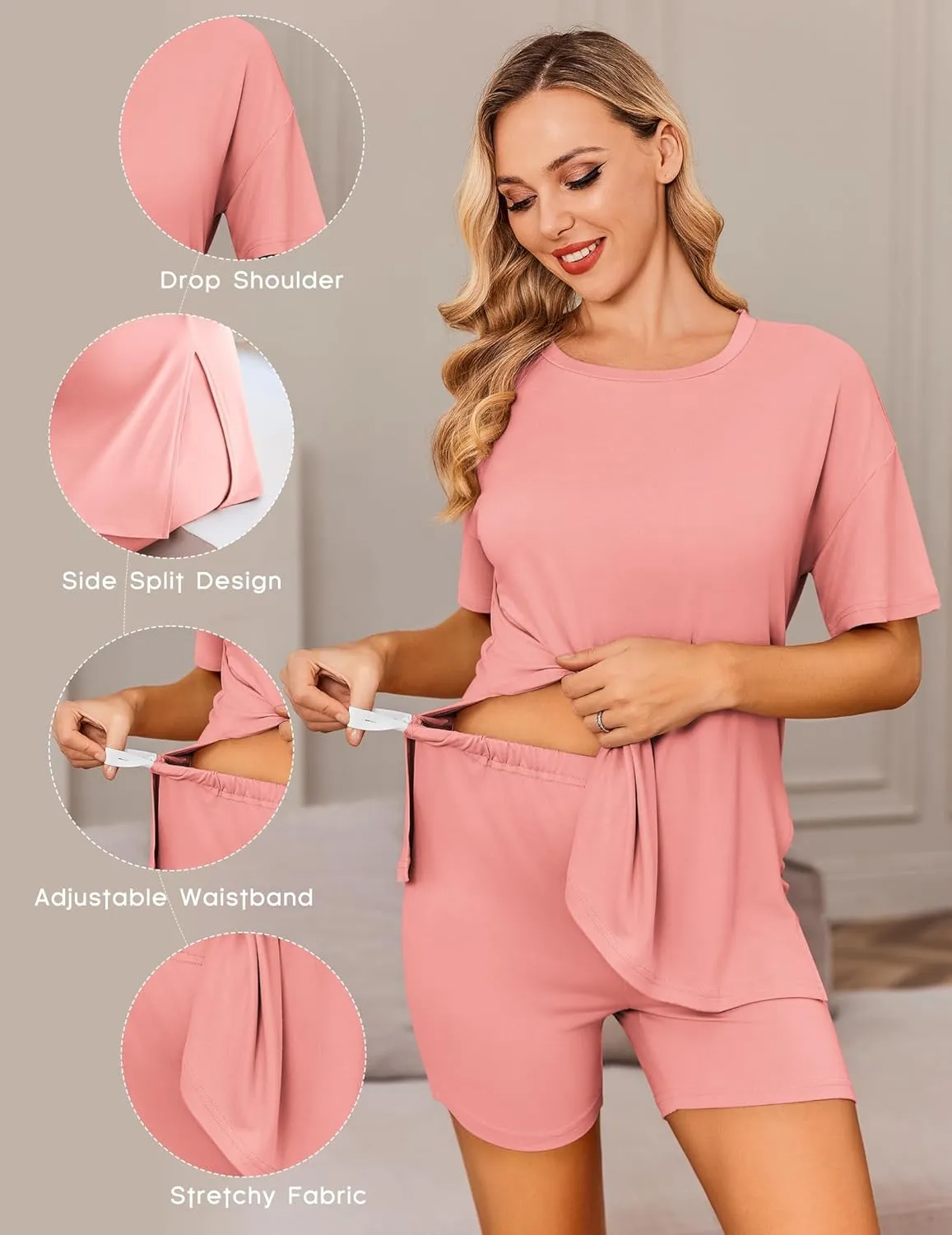 Ekouaer Women's Maternity Pajamas Sets 2 Piece Outfits Short Sleeve Shirts and Biker Shorts Pregnancy Loungewear Mama Clothes