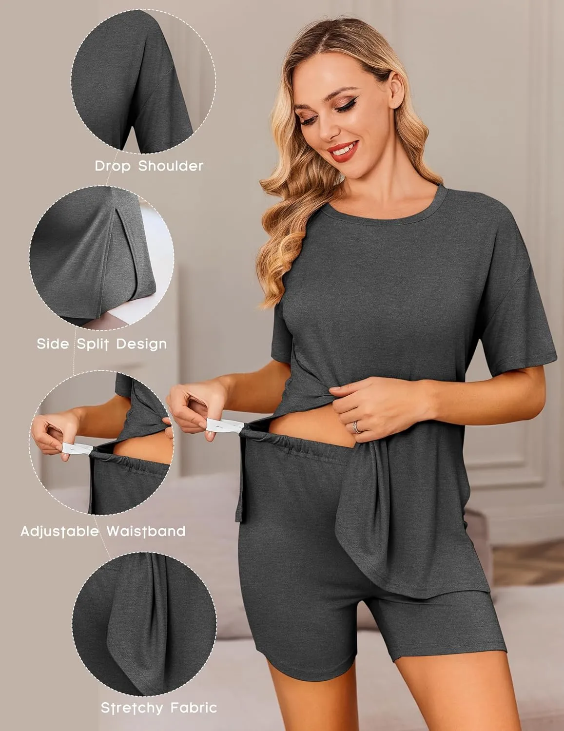 Ekouaer Women's Maternity Pajamas Sets 2 Piece Outfits Short Sleeve Shirts and Biker Shorts Pregnancy Loungewear Mama Clothes