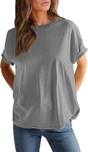 EVALESS Womens Fashion Summer Tops 2025 Crewneck Short Sleeve T Shirts