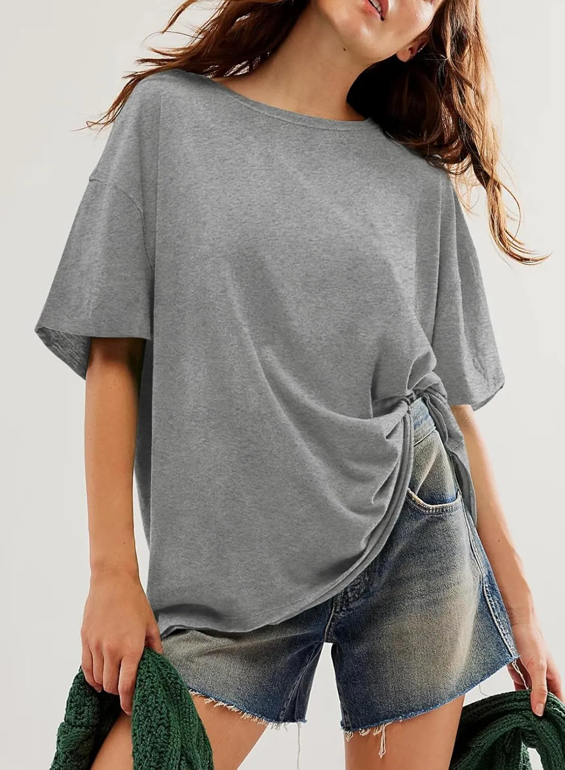 EVALESS Womens Fashion Summer Tops 2025 Crewneck Short Sleeve T Shirts