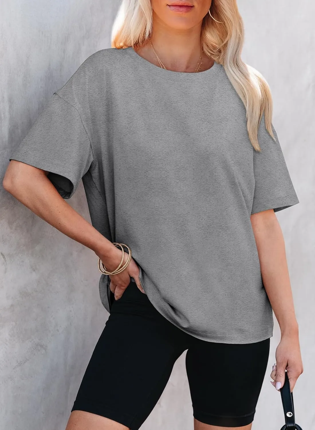 EVALESS Womens Fashion Summer Tops 2025 Crewneck Short Sleeve T Shirts