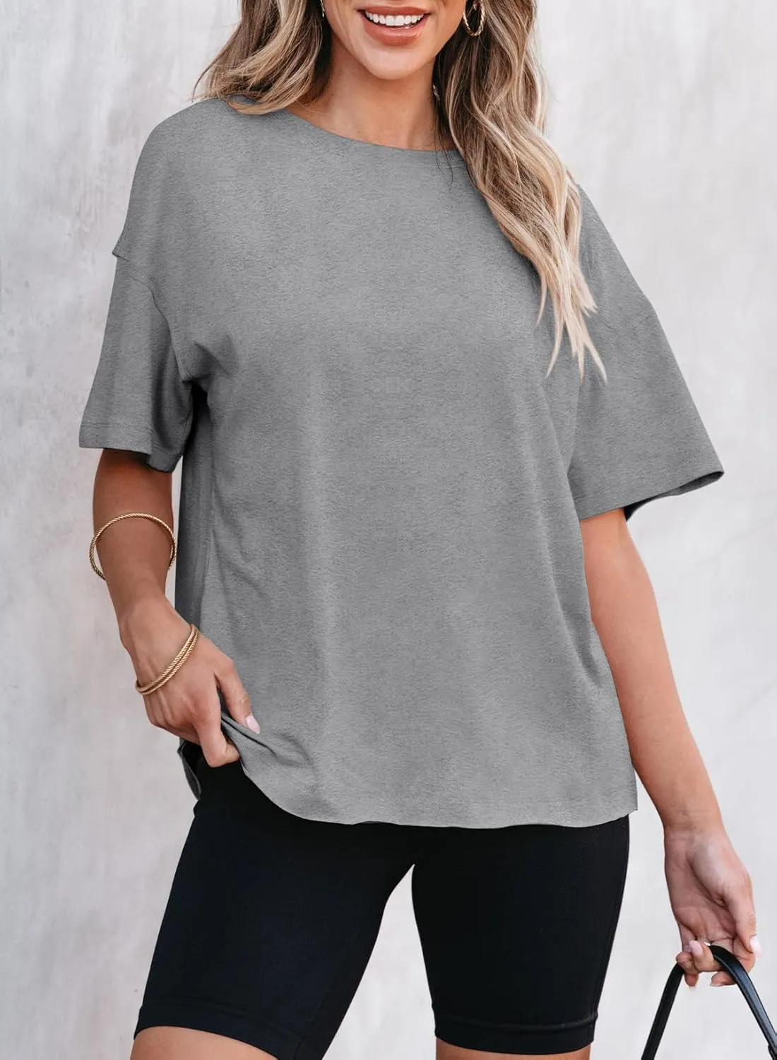 EVALESS Womens Fashion Summer Tops 2025 Crewneck Short Sleeve T Shirts