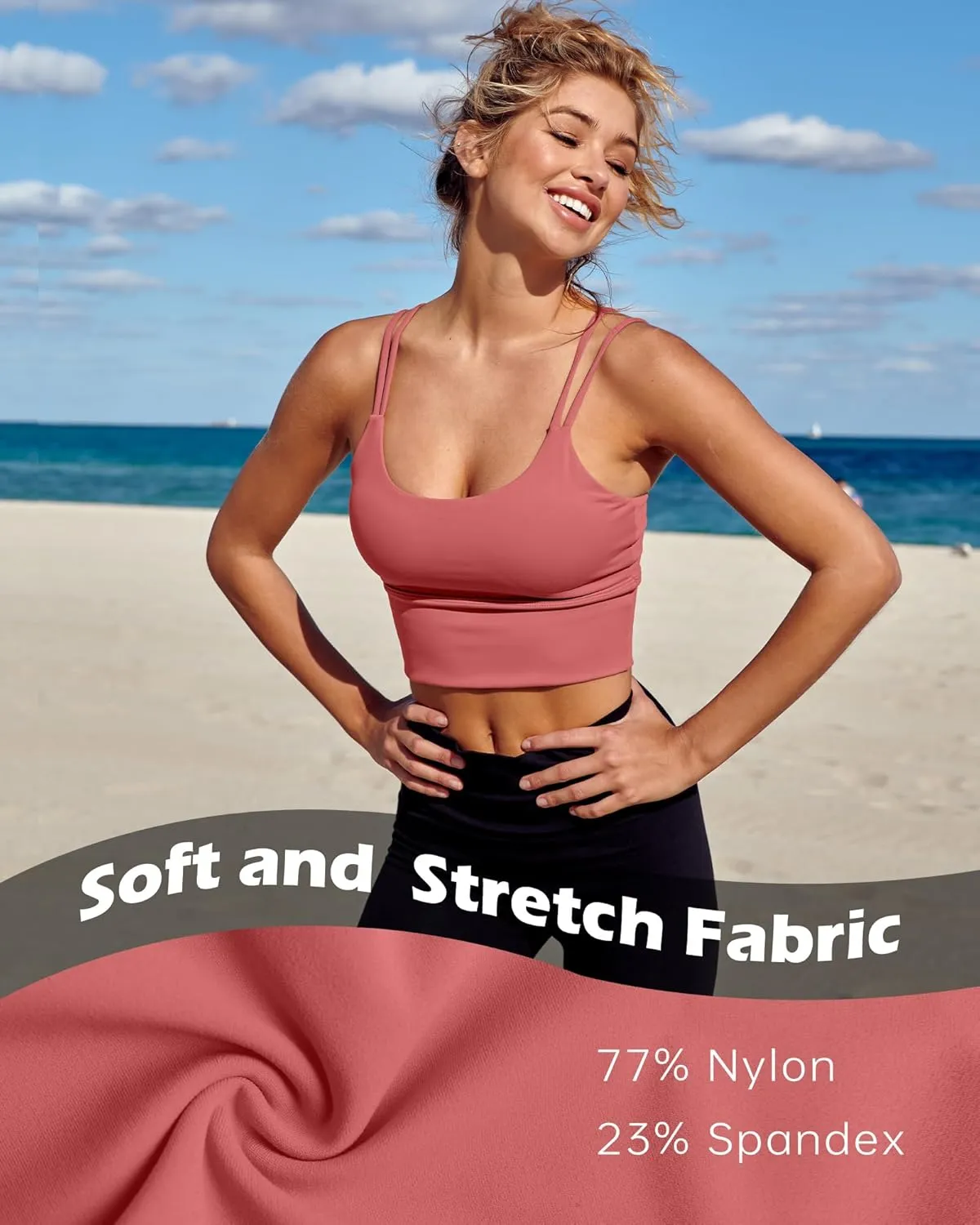 Everrysea Sports Bras for Women High Support Longline Workout Tank Tops Built in Bra Strappy Yoga Padded Crop Top