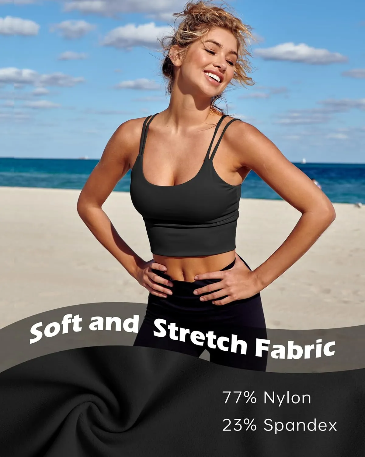 Everrysea Sports Bras for Women High Support Longline Workout Tank Tops Built in Bra Strappy Yoga Padded Crop Top