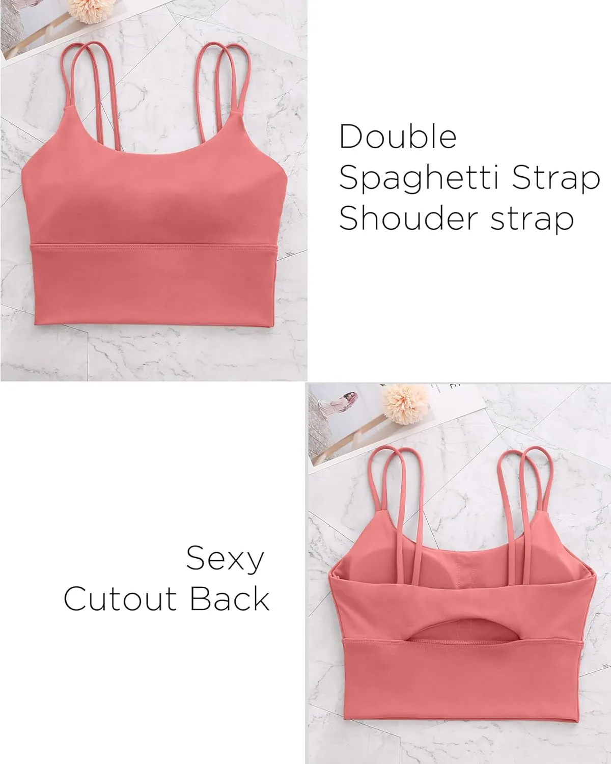 Everrysea Sports Bras for Women High Support Longline Workout Tank Tops Built in Bra Strappy Yoga Padded Crop Top